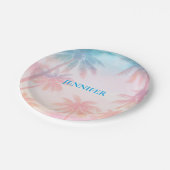 Vintage Beach Sunset Palm Trees Pastel             Pappteller (Schrägansicht)