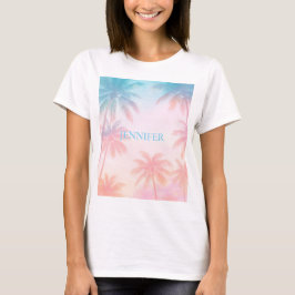 Vintage Beach Sunset Palm Trees Pastel             T-Shirt