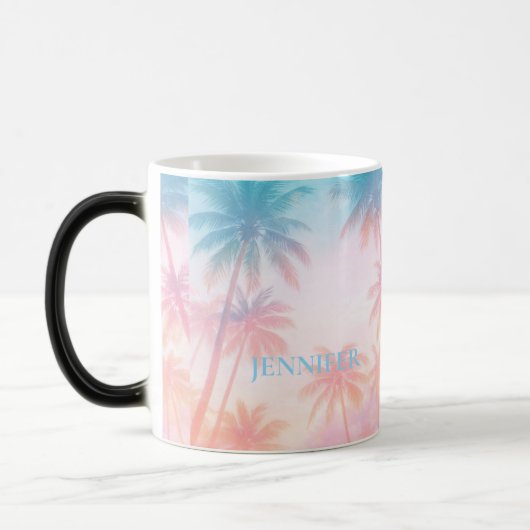 Vintage Beach Sunset Palm Trees Pastel             Verwandlungstasse (Links)