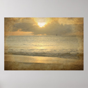Vintage beach sunset Poster