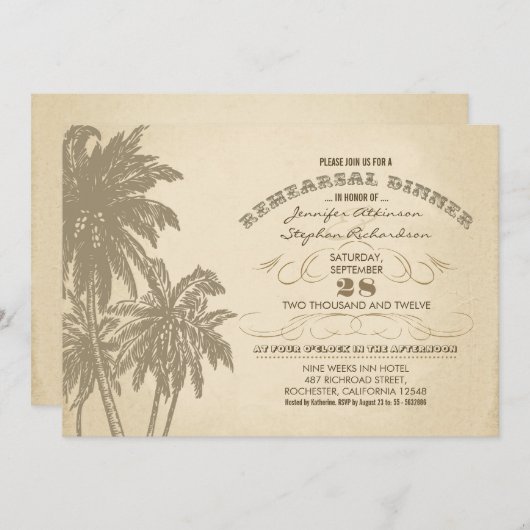 Vintage Beachpalmen Probe Einladungen (Vorne/Hinten)
