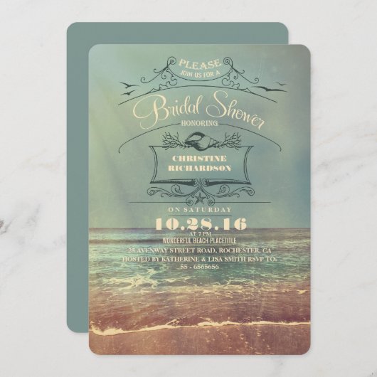 Vintage Beachvolleydusche Einladung (Vorne/Hinten)