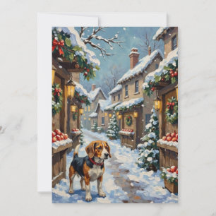 Vintage-Beagle auf einem verschneiten Weihnachtsma Feiertagskarte