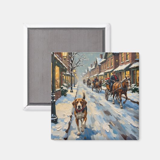Vintage-Beagle auf einer verschneiten viktorianisc Magnet (Vorderseite/Rückseite)