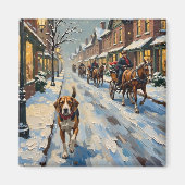 Vintage-Beagle auf einer verschneiten viktorianisc Magnet (Vorne)