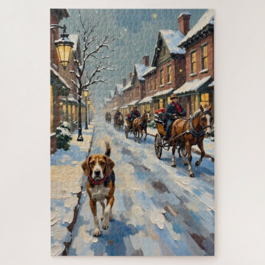 Vintage-Beagle auf einer verschneiten viktorianisc Puzzle (Vertikal)