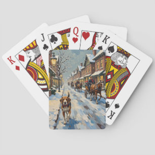 Vintage-Beagle auf einer verschneiten viktorianisc Spielkarten