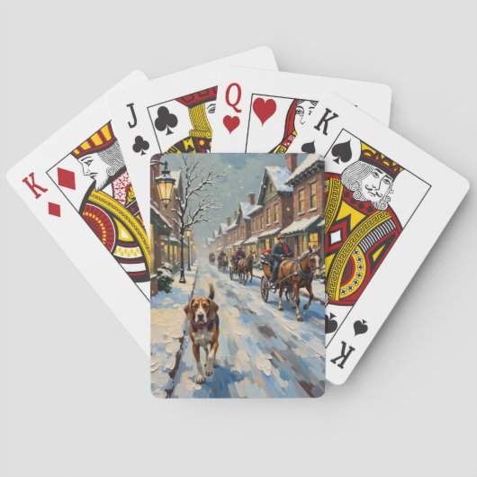 Vintage-Beagle auf einer verschneiten viktorianisc Spielkarten (Rückseite)