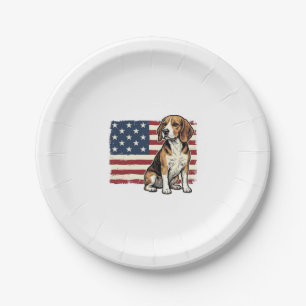 Vintage-Beagle-Patriotismus-Flagge-Hunde-Shirt-Des Pappteller