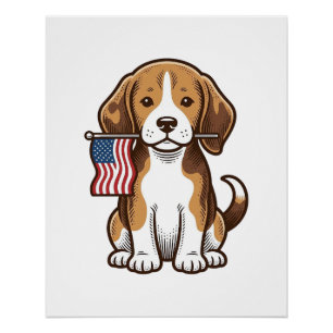 Vintage-Beagle-Welpen-Shirt-Design mit amerikanisc Poster