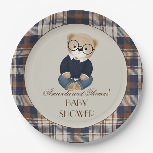 Vintage Bear Baby Shower Pappteller (Vorderseite)