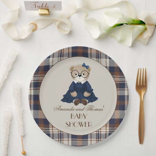 Vintage Bear Girl Baby Shower  Pappteller (Hochzeit)