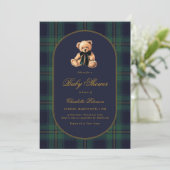 Vintage Bear Plaid Baby Shower Invitation Einladung (Stehend Vorderseite)