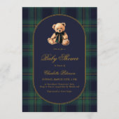 Vintage Bear Plaid Baby Shower Invitation Einladung (Vorderseite)
