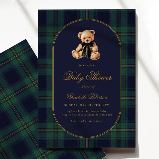 Vintage Bear Plaid Baby Shower Invitation Einladung