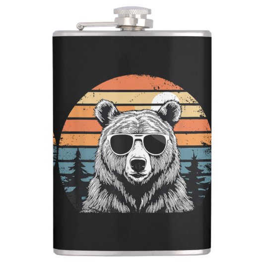 Vintage Bear with Sunglasses Flachmann (Vorderseite)
