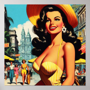 Vintage Beauty Button-up Malerei Poster