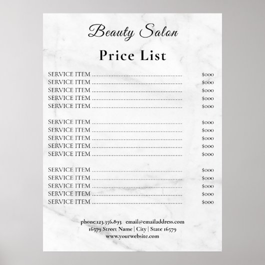 Vintage Beauty Salon Price List Poster (Vorne)