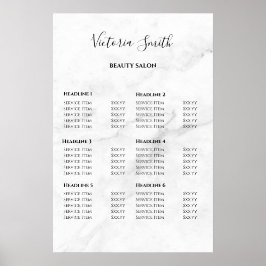 Vintage Beauty Salon Price List Poster (Vorne)
