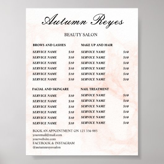 Vintage Beauty Salon Price List Poster (Vorne)
