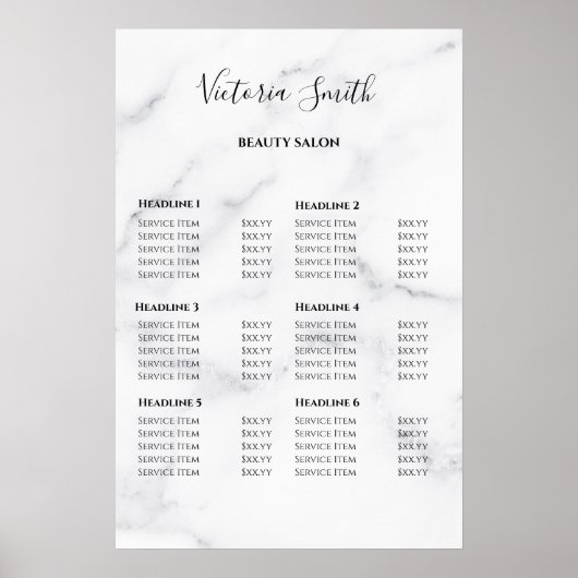 Vintage Beauty Salon Price List Poster (Vorne)