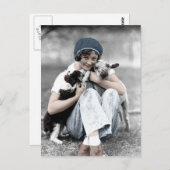 Vintage Beauty With Animals Postcard Postkarte (Vorne/Hinten)