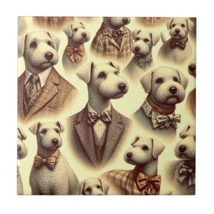 Vintage Bedlington Terrier Illustration Fliese