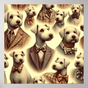 Vintage Bedlington Terrier Illustration Poster