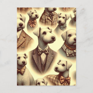 Vintage Bedlington Terrier Illustration Postkarte