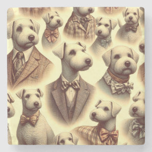 Vintage Bedlington Terrier Illustration Steinuntersetzer