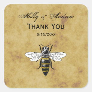 Vintage Bee #2 Abgenutzt Antiquer Hintergrund Quadratischer Aufkleber