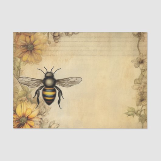 Vintage Bee and Wildflower Ephemera Seidenpapier (Vorderseite)