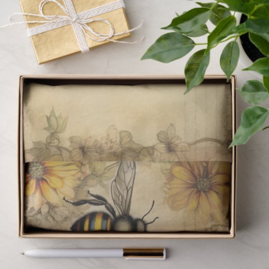 Vintage Bee and Wildflower Ephemera Seidenpapier (Geschenk)