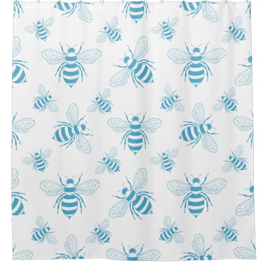 Vintage Bee Botanical Blau (1) Duschvorhang (Vorderseite)