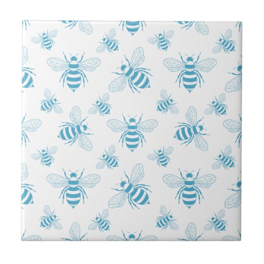 Vintage Bee Botanical Blau (1) Fliese (Vorderseite)