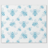Vintage Bee Botanical Blau (1) Geschenkpapier (Flach)