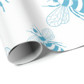 Vintage Bee Botanical Blau (1) Geschenkpapier (Rolleneckpunkt)