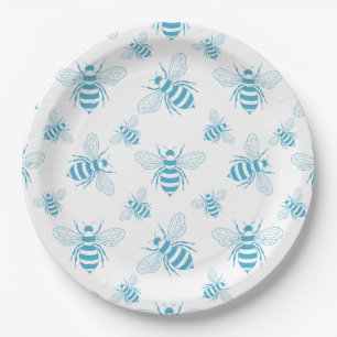 Vintage Bee Botanical Blau (1) Pappteller