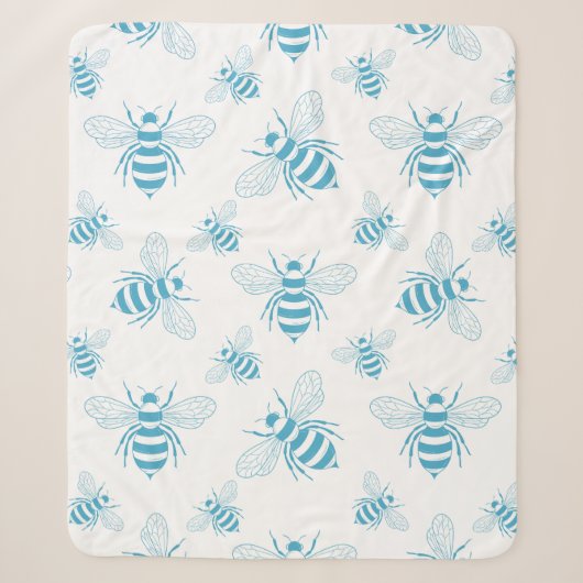 Vintage Bee Botanical Blau (1) Sherpadecke (Vorderseite)