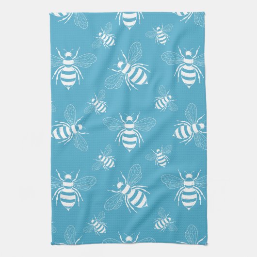 Vintage Bee Botanical Blau (2) Geschirrtuch (Vertikal)