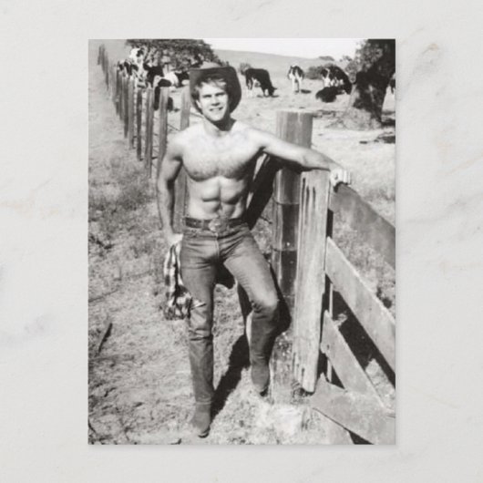 Vintage Beefcake Cowboy Postkarte (Vorderseite)