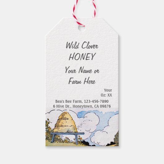 Vintage Beehive Custom Honey Editable Tag Geschenkanhänger (Vorderseite)