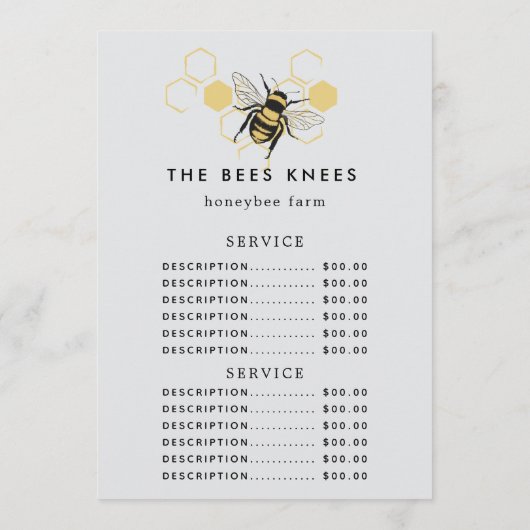 Vintage Beekeeping & Honeybee Farm Business Menükarte (Rückseite)