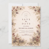 Vintage-Beeren-Botanical-Hochzeit Save The Date (Vorderseite)