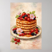 Vintage-Beeren-Pfannkuchen-Stapel Poster (Vorne)