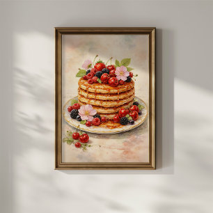 Vintage-Beeren-Pfannkuchen-Stapel Poster