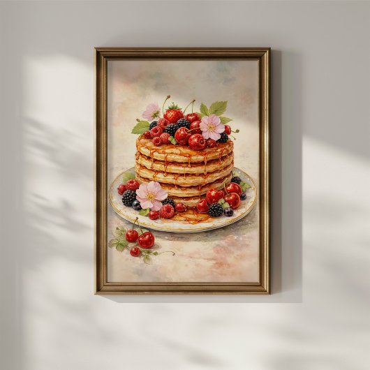 Vintage-Beeren-Pfannkuchen-Stapel Poster
