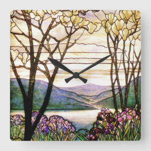 Vintage beflecktes Glas-Uhr Quadratische Wanduhr