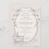 Vintage Beförderung Elfenbein Creme Gingham Birds Einladung (Vorne/Hinten)