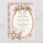 Vintage Beförderung Elfenbeinrosa Goldene Rose Gin Einladung (Vorne/Hinten)